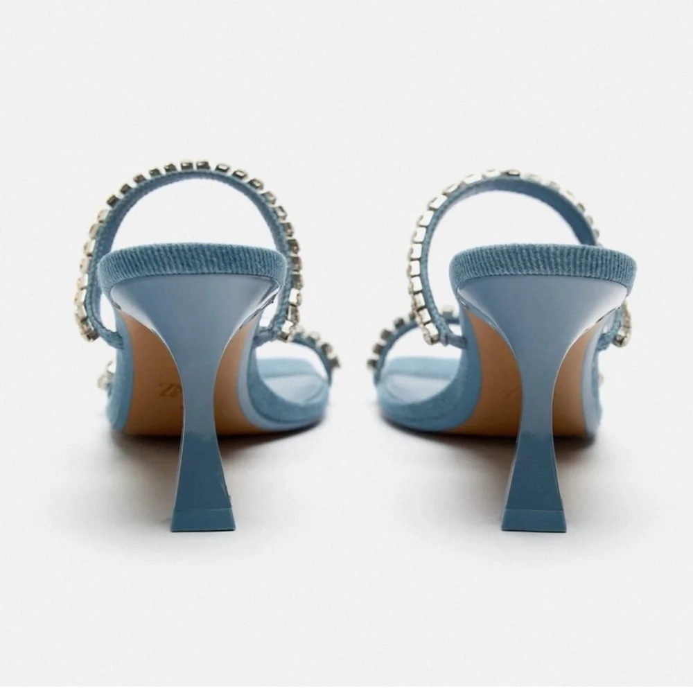‼️WOW‼️ZARA DENIM HIGH-HEEL SANDALS WITH RHINESTONES‼️‼️‼️ - Picture 3 of 6